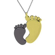 Bebek Ayağı Kolye - 925 ayar siyah rodyum kaplama gümüş kolye (40 cm gümüş rolo zincir) #ndc4m1