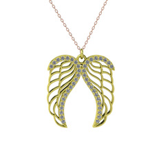 Raziel Melek Kanadı Kolye - Swarovski 18 ayar altın kolye (40 cm gümüş rolo zincir) #1fit9ti