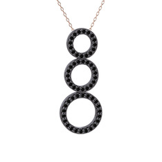 Hiru Daire Kolye - Siyah zirkon 925 ayar siyah rodyum kaplama gümüş kolye (40 cm rose altın rolo zincir) #1exxlpb