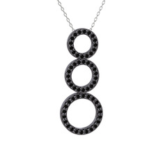 Hiru Daire Kolye - Siyah zirkon 925 ayar siyah rodyum kaplama gümüş kolye (40 cm beyaz altın rolo zincir) #1hg0pl5