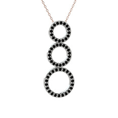 Hiru Daire Kolye - Siyah zirkon 925 ayar gümüş kolye (40 cm rose altın rolo zincir) #2q8ajz
