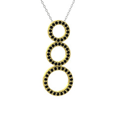 Hiru Daire Kolye - Siyah zirkon 925 ayar altın kaplama gümüş kolye (40 cm beyaz altın rolo zincir) #323p55