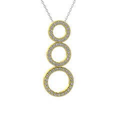 Hiru Daire Kolye - Beyaz zirkon 8 ayar altın kolye (40 cm gümüş rolo zincir) #45bhw4