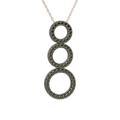 Hiru Daire Kolye - Peridot 925 ayar siyah rodyum kaplama gümüş kolye (40 cm gümüş rolo zincir) #8rpapy