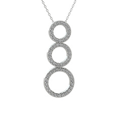 Hiru Daire Kolye - Beyaz zirkon 925 ayar gümüş kolye (40 cm beyaz altın rolo zincir) #95peku