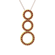 Hiru Daire Kolye - Garnet 14 ayar altın kolye (40 cm rose altın rolo zincir) #9dqiqh