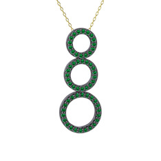 Hiru Daire Kolye - Yeşil kuvars 925 ayar siyah rodyum kaplama gümüş kolye (40 cm altın rolo zincir) #xsvksr