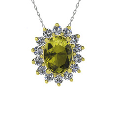 Eda Kolye - Peridot ve swarovski 14 ayar altın kolye (40 cm gümüş rolo zincir) #13kcqwi