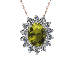 Eda Kolye - Peridot ve swarovski 18 ayar beyaz altın kolye (40 cm rose altın rolo zincir) #1b1wl30