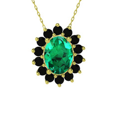 Eda Kolye - Yeşil kuvars ve siyah zirkon 8 ayar altın kolye (40 cm altın rolo zincir) #1kaq60n