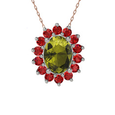 Eda Kolye - Peridot ve garnet 8 ayar beyaz altın kolye (40 cm gümüş rolo zincir) #g5lwmu