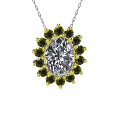 Eda Kolye - Swarovski ve peridot 18 ayar altın kolye (40 cm beyaz altın rolo zincir) #knzidh