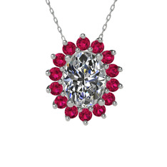 Eda Kolye - Swarovski ve rodolit garnet 18 ayar beyaz altın kolye (40 cm beyaz altın rolo zincir) #vmce6z