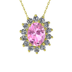 Eda Kolye - Pembe kuvars ve swarovski 8 ayar altın kolye (40 cm altın rolo zincir) #wjx46h