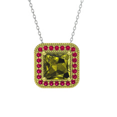 Peridot ve rodolit garnet 18 ayar altın kolye (40 cm beyaz altın rolo zincir)