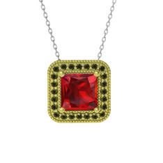 Garnet ve peridot 14 ayar altın kolye (40 cm beyaz altın rolo zincir)