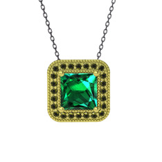 Esinti Kare Kolye - Yeşil kuvars ve peridot 8 ayar altın kolye (40 cm gümüş rolo zincir) #x6wk3j