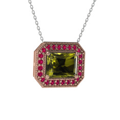 Peridot ve rodolit garnet 14 ayar rose altın kolye (40 cm beyaz altın rolo zincir)