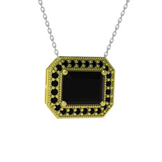 Esinti Dikdörtgen Kolye - Siyah zirkon 14 ayar altın kolye (40 cm beyaz altın rolo zincir) #1tiraz8