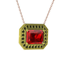 Garnet ve peridot 8 ayar altın kolye (40 cm rose altın rolo zincir)