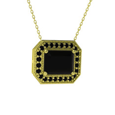 Esinti Dikdörtgen Kolye - Siyah zirkon 14 ayar altın kolye (40 cm altın rolo zincir) #ye8noc