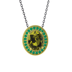 Esinti Oval Kolye - Peridot ve kök zümrüt 8 ayar altın kolye (40 cm gümüş rolo zincir) #10ek9ee