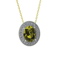 Esinti Oval Kolye - Peridot ve swarovski 925 ayar gümüş kolye (40 cm altın rolo zincir) #1bxdigl