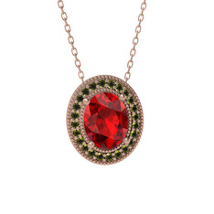 Esinti Oval Kolye - Garnet ve peridot 18 ayar rose altın kolye (40 cm gümüş rolo zincir) #1cmd4a2