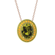 Esinti Oval Kolye - Peridot ve sitrin 14 ayar altın kolye (40 cm rose altın rolo zincir) #1ovug9q