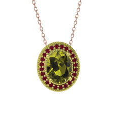 Esinti Oval Kolye - Peridot ve kök yakut 18 ayar altın kolye (40 cm rose altın rolo zincir) #dq19m7