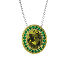Esinti Oval Kolye - Peridot ve yeşil kuvars 925 ayar altın kaplama gümüş kolye (40 cm beyaz altın rolo zincir) #nvqxg1