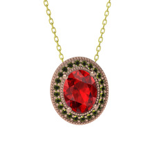 Garnet ve peridot 18 ayar rose altın kolye (40 cm altın rolo zincir)