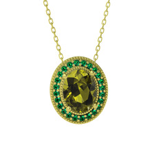 Esinti Oval Kolye - Peridot ve yeşil kuvars 14 ayar altın kolye (40 cm altın rolo zincir) #s4gaen
