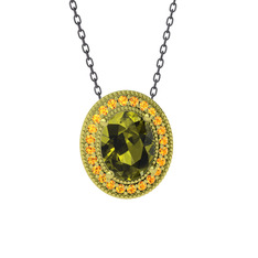 Esinti Oval Kolye - Peridot ve sitrin 18 ayar altın kolye (40 cm gümüş rolo zincir) #tlb31l