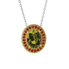 Esinti Oval Kolye - Peridot ve garnet 8 ayar altın kolye (40 cm beyaz altın rolo zincir) #wwda1t