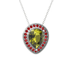 Peridot ve garnet 14 ayar beyaz altın kolye (40 cm gümüş rolo zincir)