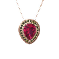 Esinti Kolye - Rodolit garnet ve peridot 8 ayar rose altın kolye (40 cm rose altın rolo zincir) #1cdhzkg