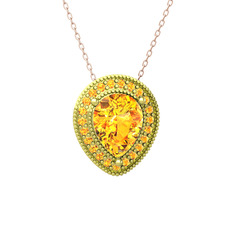 Esinti Kolye - Sitrin 18 ayar altın kolye (40 cm rose altın rolo zincir) #1l94bm6