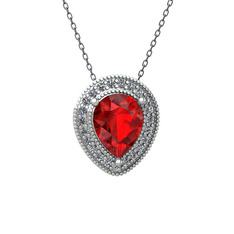 Garnet ve swarovski 14 ayar beyaz altın kolye (40 cm gümüş rolo zincir)