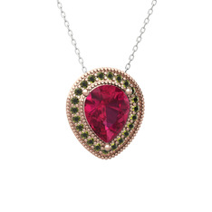 Esinti Kolye - Rodolit garnet ve peridot 925 ayar rose altın kaplama gümüş kolye (40 cm beyaz altın rolo zincir) #3792tz