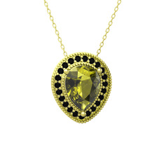 Esinti Kolye - Peridot ve siyah zirkon 14 ayar altın kolye (40 cm altın rolo zincir) #ig32xc