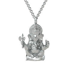 Ganeşa (Ganesha) Kolye - 8 ayar beyaz altın kolye (60 cm beyaz altın rolo zincir) #1n40b03