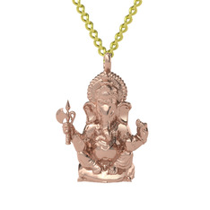 Ganeşa (Ganesha) Kolye - 925 ayar rose altın kaplama gümüş kolye (110 cm altın rolo zincir) #66wazq