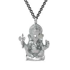 Ganeşa (Ganesha) Kolye - 14 ayar beyaz altın kolye (60 cm gümüş rolo zincir) #6o3wno