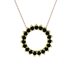 Gün Işığı Kolye - Siyah zirkon 18 ayar altın kolye (40 cm rose altın rolo zincir) #11wjyhp