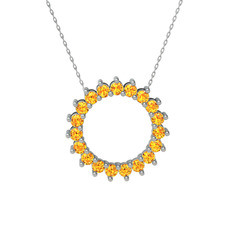Gün Işığı Kolye - Sitrin 8 ayar beyaz altın kolye (40 cm beyaz altın rolo zincir) #k5qyan