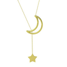 Zan Ay Yıldız Kolye - 18 ayar altın kolye (50 cm gümüş rolo zincir) #12sdltd
