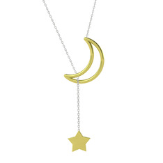 Zan Ay Yıldız Kolye - 925 ayar altın kaplama gümüş kolye (50 cm beyaz altın rolo zincir) #1el7apk
