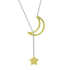 Zan Ay Yıldız Kolye - 8 ayar altın kolye (50 cm gümüş rolo zincir) #1jtondi