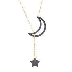 Zan Ay Yıldız Kolye - 925 ayar siyah rodyum kaplama gümüş kolye (50 cm altın rolo zincir) #1utv7t1
